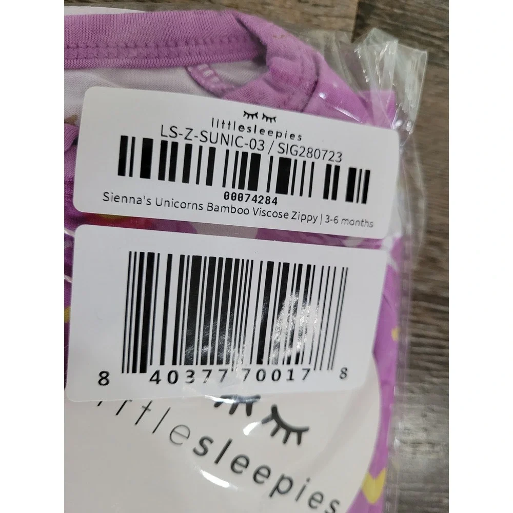 Little Sleepies Sienna's Unicorns Bamboo Viscose Zippy Purple 3-6 Months NEW #4
